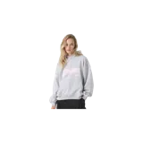 Hoodie oversize de color gris melange, con capucha, bolsillo frontal tipo canguro y estampa en el pecho con el logotipo de la marca en tono rosado.