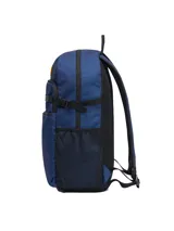 Mochila Cat modelo Noah, color azul, con bolsillo frontal con cierre, correas de compresión laterales, bolsillos laterales de malla y compartimento interno para laptop.