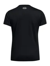 Remera deportiva Under Armour Tech para mujer, color negro con logo blanco en el pecho, cuello en V y mangas cortas.