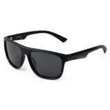 Lentes de sol polarizados con armazón negro mate y cristales oscuros, de diseño clásico y rectangular.