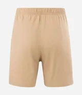 Pijama corto de algodón en color beige, compuesto por remera de manga corta con corte boxy y gran estampa frontal del Coyote de Looney Tunes, y bermuda haciendo juego con estampado lateral.