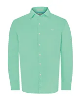 Camisa de manga larga de algodón orgánico color verde menta RKF, con cuello italiano y logo bordado en el pecho.