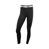 Calza Puma de entrenamiento modelo Strong High Waisted, color negro con cintura elástica alta estampada con el logo de la marca en blanco.