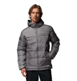 Campera puffer con capucha de la marca Columbia, modelo Fivemile Butte II Omni-Heat, en color gris. Cuenta con tecnología de reflectividad térmica Omni-Heat, aislamiento Thermarator de poliéster reciclado y bolsillos delanteros con cierre.
