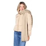 Pashmina de textura rugosa en color beige, con terminaciones desflecadas en los extremos.