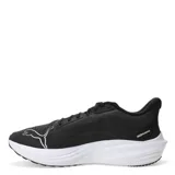 Championes de running Puma Darter Pro, color negro con detalles en blanco. Presentan una parte superior de malla transpirable, entresuela con tecnología Profoam para mayor amortiguación y suela de goma duradera para tracción.