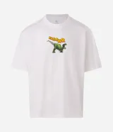 Remera blanca de algodón con cuello redondo y manga corta, con estampa localizada en la espalda del personaje Rex de Toy Story y la frase Were you scared? Tell me honestly.