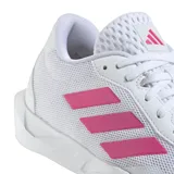 Championes deportivos Adidas modelo Amplimove W, color blanco con detalles en fucsia. Presentan una estructura de malla transpirable, cordones frontales y suela con diseño ergonómico para mayor estabilidad.