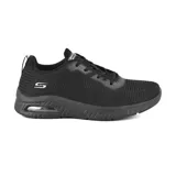 Zapatillas Skechers BOBS Squad Air - Close Encounter, color negro. Zapatilla fashion con cordones, con parte superior de punto knit técnico ondulado y plantilla con amortiguación de Skechers Memory Foam™ y media suela con cámara de aire visible.