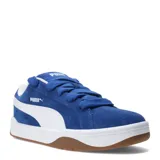 Championes urbanos Puma modelo Park Life Style Easy SD, confeccionados en gamuza color azul intenso con detalles en blanco. Presentan cordones gruesos, suela de goma blanca con base color caramelo y el logo de la marca en el lateral.