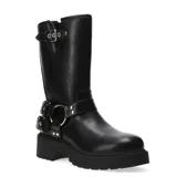 Botas negras de caña media con hebillas decorativas y suela track.