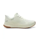 Championes deportivos Skechers Slip-Ins Bobs Squad 4 Staple Look, color blanco con suela marrón, confeccionados en malla y material sintético con cordones elásticos y tecnología Memory Foam.