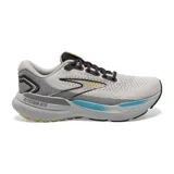 Championes Brooks Glycerin GTS 21 para hombre, color gris claro con detalles en gris oscuro, amarillo y celeste.