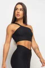 Top deportivo marrón acanalado, con diseño de un solo hombro y textura Ultra Sculpt.