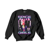 Buzo de cuello redondo y manga larga, color negro, con estampa frontal de la banda Spice Girls con estética retro y tipografía metálica.