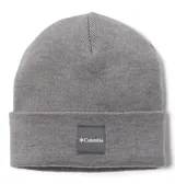 Gorro tipo beanie de tejido de punto con puño enrollado y parche frontal con el logo de la marca Columbia.
