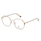 Armazón de anteojos Teresa Calandra modelo C43M, con diseño hexagonal de metal en color dorado. Cuenta con patillas finas y terminales ergonómicos.