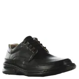Zapato casual de hombre en cuero negro con cordones, diseño de costuras reforzadas y suela de goma resistente.