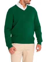 Sweater de punto RKF modelo Italy V, color verde oscuro, con escote en V y mangas largas.