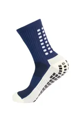 Medias deportivas de caña media con tecnología antideslizante en la planta del pie. Presentan un diseño bicolor en azul y blanco con zonas de tejido reforzado y transpirable.