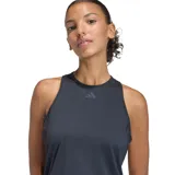 Musculosa deportiva Adidas de corte ajustado, color negro, con cuello redondo y logo de la marca estampado en el pecho.