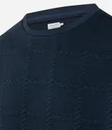 Buzo de cuello redondo y manga larga, confeccionado en tejido de poliéster con textura de cuerdas en relieve y puños acanalados.