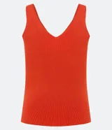 Musculosa negra de tejido de punto acanalado, con escote en V profundo y tirantes anchos.