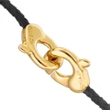 Pulsera de cuero trenzado color negro con cierre de mosquetón doble entrelazado bañado en oro de 18k.
