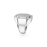 Anillo de cóctel de la familia Dextera, color plateado con forma octogonal, adornado con pavé de cristales blancos.