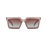 Lentes de sol Vulk modelo Dieven, con marco cuadrado color rosa y lentes degradadas de marrón a verde.