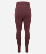 Legging deportiva ajustada al cuerpo, color morado oscuro, con cintura alta y bolsillo pequeño en la espalda.