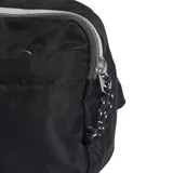 Riñonera Adidas negra con logo y tres rayas blancas.