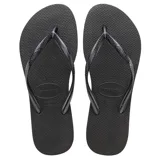 Chancletas Havaianas modelo Slim de color dorado, con suela de goma texturizada y tiras finas metálicas.