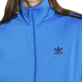 Campera deportiva Adidas Firebird TT color azul con cierre frontal, cuello alto, logo bordado en el pecho y tres rayas negras en las mangas.
