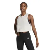 Musculosa deportiva Adidas de corte crop, color gris claro, con cuello redondo y logo de la marca estampado en el pecho.