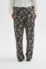 Babucha de viscosa con estampado floral en tonos marrones y beige, de corte recto y ajuste cómodo.