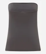 Blusa strapless de microfibra color marrón, con diseño ajustado y tajo lateral.