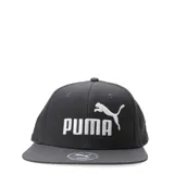 Gorra Puma de visera plana, color gris oscuro, con el logo de la marca bordado en blanco en el frente.