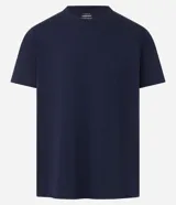 Remera basica masculina Marfinno de corte comfort, confeccionada en algodon peruano de color azul marino, con cuello redondo y mangas cortas de diseño liso.