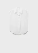 Camisa sin mangas de lyocell, color blanco, con cuello camisero y cierre frontal de botones.