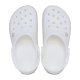 Zuecos Crocs modelo Crocband™ en color lila claro con plataforma blanca y una línea decorativa morada. Presentan el diseño clásico con orificios de ventilación y tira trasera ajustable.