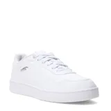 Championes urbanos Puma modelo Court Classy, color blanco con detalles plateados. Diseño de corte bajo con capellada sintética, cierre de cordones y suela de goma resistente.