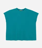 Blusa tipo muscle tee de corte holgado, confeccionada en tejido rib acanalado, con escote redondo y diseño sin mangas.