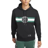 Canguro con capucha Jordan de la colección Paris Saint-Germain, color negro con franja horizontal verde y blanca en el pecho y logo central. Cuenta con bolsillo tipo canguro frontal y etiqueta con logos de Jordan y PSG en la parte inferior.