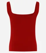 Blusa sin mangas color negro, de corte regular y confeccionada en tejido rib, con escote cuadrado y tirantes anchos.