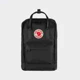 Mochila Fjällräven Känken Laptop 15 de color negro, fabricada en resistente tejido Vinylon F, con compartimento acolchado para portátil, asas superiores y el clásico logo circular reflectante en el frente.
