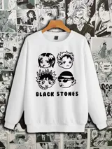 Buzo blanco de algodón con estampado de los personajes de la banda Black Stones del anime Nana.