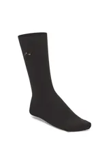 Medias negras de algodón acanaladas, de caña media con logo bordado en el lateral.