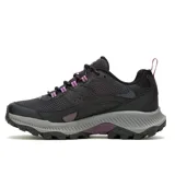 Championes de trekking Merrell modelo Speed Strike 2, color negro con detalles en gris y violeta. Presentan una parte superior de malla y material sintético, entresuela de espuma EVA para mayor estabilidad y suela de goma con tracción duradera.