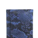 Billetera azul con estampado de piel de serpiente, de cuero, con cierre de imán y gran capacidad para tarjetas, billetes y monedas.